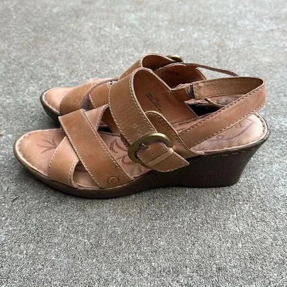Born Leather Wedge Sandals Mirabella Tan Women’s Size 11 - Picture 4 of 11